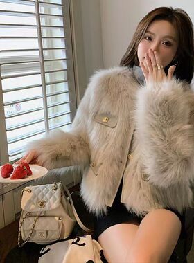 小香风皮草外套女2025秋冬年轻新款韩版仿狐狸毛修身显瘦毛毛大衣