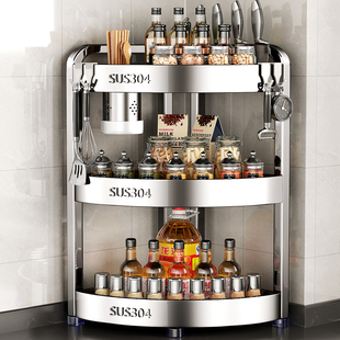 304不锈钢调料架厨房台面转角置物架多层筷子筒刀具架三角收纳架