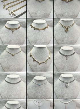 欧美外贸饰品打标款卡脖复古金复古银项链女锁骨链长颈链老货孤品