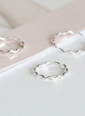 光面波浪银戒指S925纯银简约纤细关节戒尾戒脚趾戒极细秀气潮人女