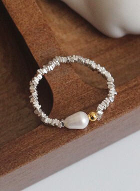 S925纯银珍珠弹力戒指女轻奢