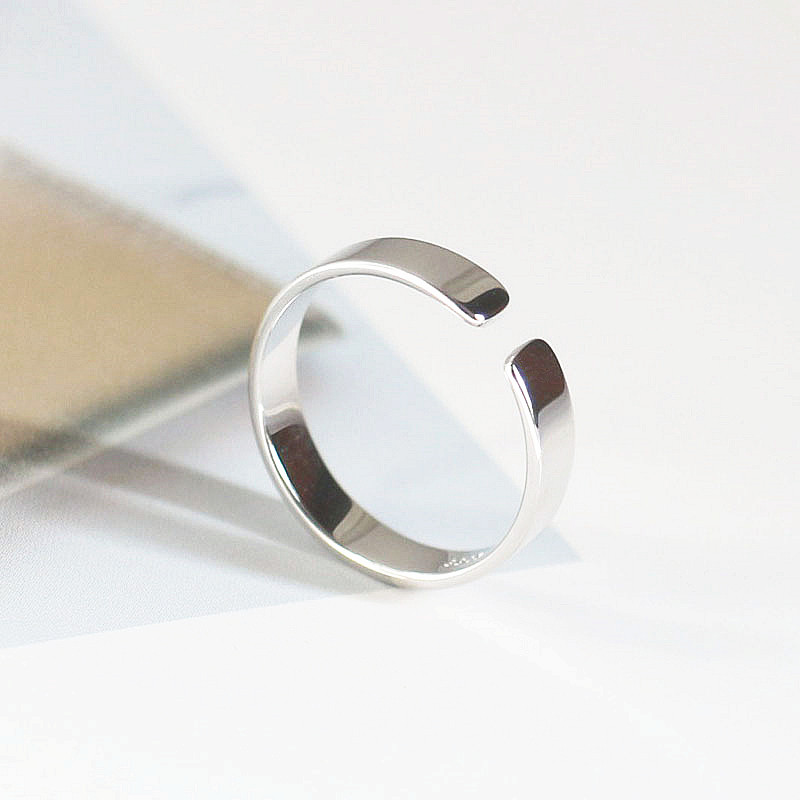 免费刻字韩版s925纯银开口时尚个性极简光面4mm食指关节戒指指环