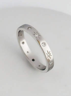 S925纯银戒指镶钻星星简约韩版闪亮锆石指环女个性时尚潮搭闺蜜戒