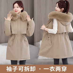 棉衣女冬季新款韩版宽松大毛领棉服女中长款收腰显瘦派克服女冬天