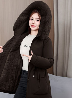 冬季小个子加厚带毛领派克棉服