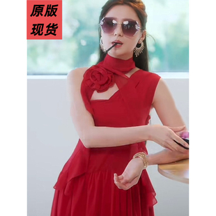 短剧穿成炮灰女配女主宋金金闺蜜同款性感红色连衣裙女显瘦长裙子