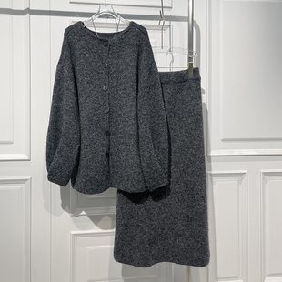 宽松显瘦减龄套装 韩系百搭毛衣外套高腰针织半身裙女2025秋季 新款