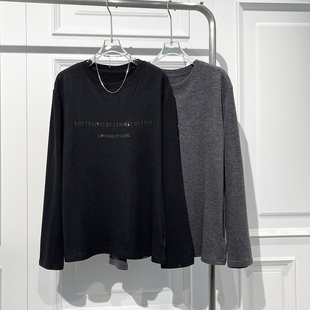 时尚 宽松遮肉显瘦打底上衣 慵懒风百搭亮钻字母T恤女2025秋冬新款