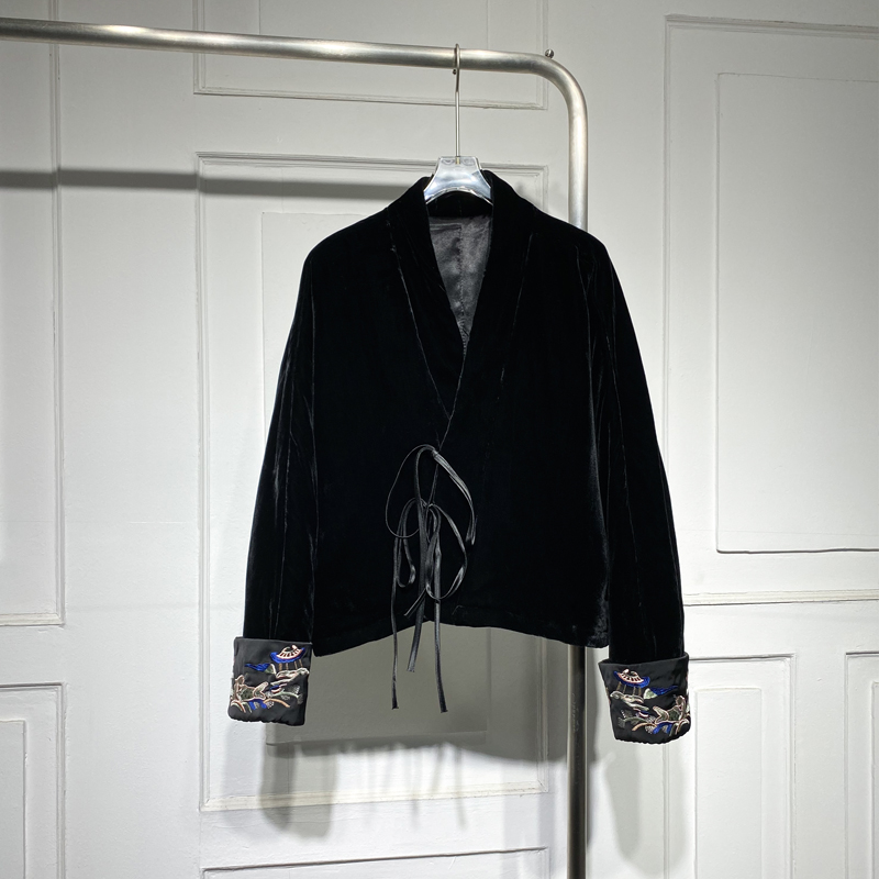 气质百搭宽松系带丝绒棉服通勤潮