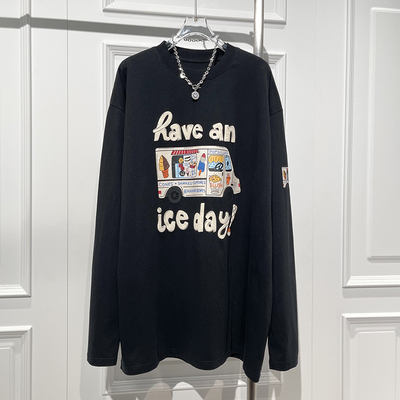 休闲风卡通亲淘字母印图中长T恤