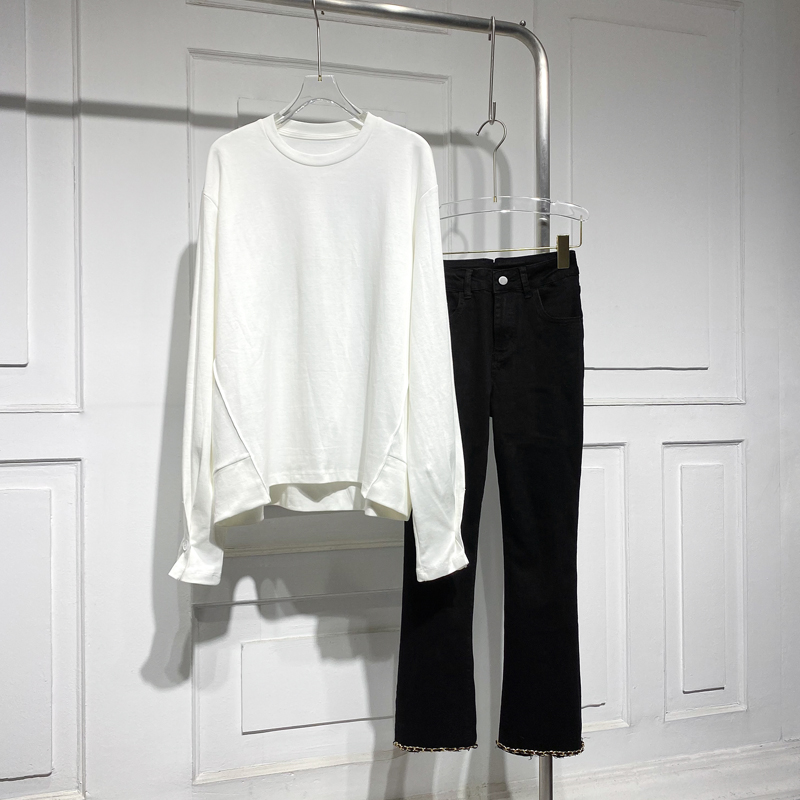 长袖简约适中不规则棉质女百搭潮