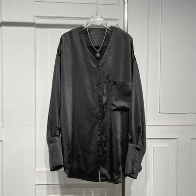 宽松慵懒风长袖醋酸高级感衬衫潮