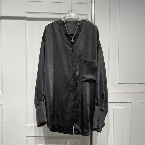 宽松慵懒风长袖醋酸高级感衬衫潮