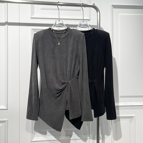 时尚百搭不规则打结设计T恤小衫