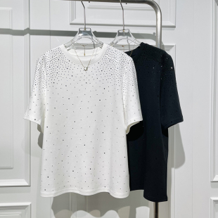 时尚重工亮钻短袖T恤女冬季新款宽松显瘦打底百搭舒适上衣潮