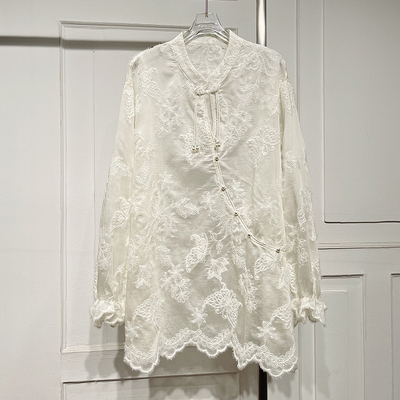 新中式国风天丝刺绣甜美衬衫洋气