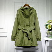 腰带连帽收腰套头运动风百搭时尚 新款 外套 春秋季 风衣女中长款