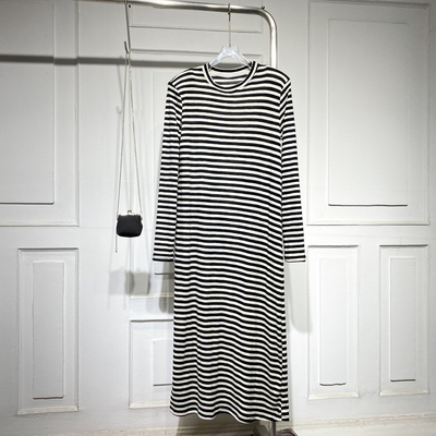 简约风条纹显高显瘦长款连衣裙潮