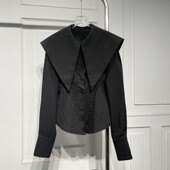 新款 女秋季 显瘦百搭尖领气质洋气上衣 衬衫 甜美荷叶领收腰长袖