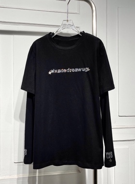 设计感休闲风假两件重工亮钻T恤女冬季新款宽松显瘦内搭上衣