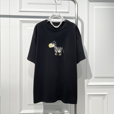 美式休闲风百搭短袖刺绣卡通T恤