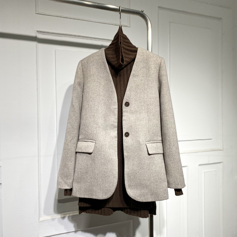 毛呢毛呢气质百搭V领显瘦外套潮