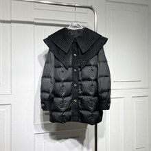 小香风双层娃娃粗花呢领羽绒服女2022冬新款气质白鸭绒中长上衣潮