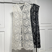 背心裙 甜美气质百搭透视开叉罩衫 慵懒欧根纱无袖 连衣裙春新款