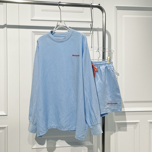 设计感百搭撞色刺绣字母麻套装潮