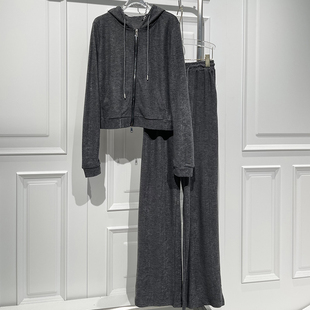 宽松显瘦套装 女秋新款 百搭连帽拉链卫衣高腰显高显瘦卫裤 时尚