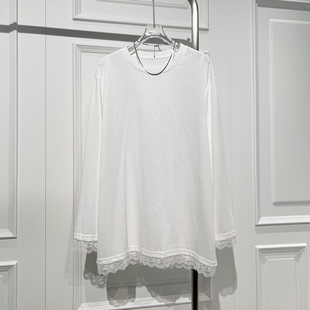 宽松显瘦内搭舒适打底中长上衣 新款 甜美拼蕾丝长袖 T恤女秋季