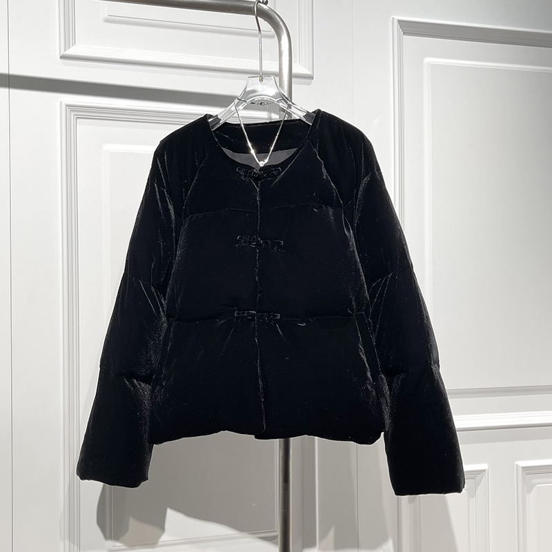 新中式国风丝绒盘扣羽绒服外套