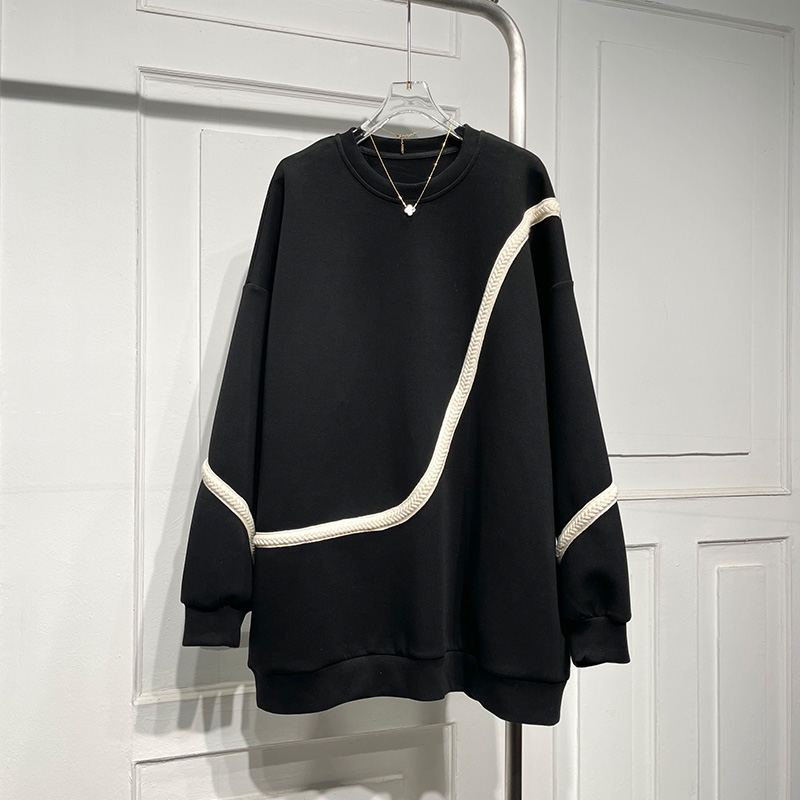 韩版宽松拼织带洋气中长卫衣裙潮