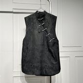 高级感国风气质斜襟盘扣提花马甲女早春新款 宽松显瘦减龄上衣