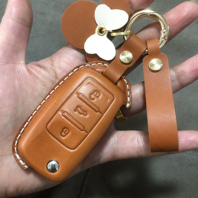 朗逸高尔夫折叠钥匙套真皮手工