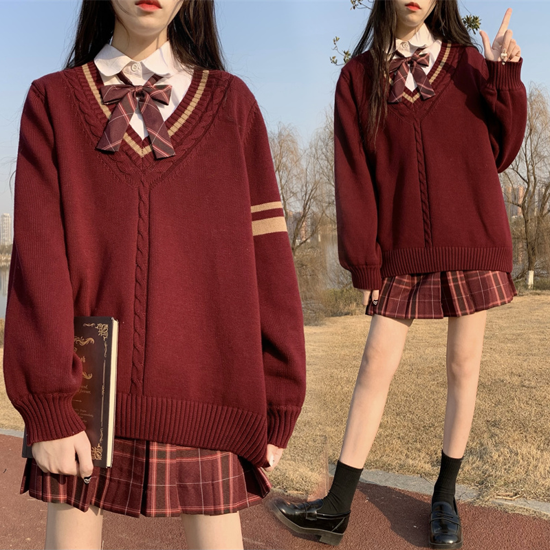 秋冬日系校供感学院风jk套装全套美式圣诞红毛衣zk裙三件套小个子
