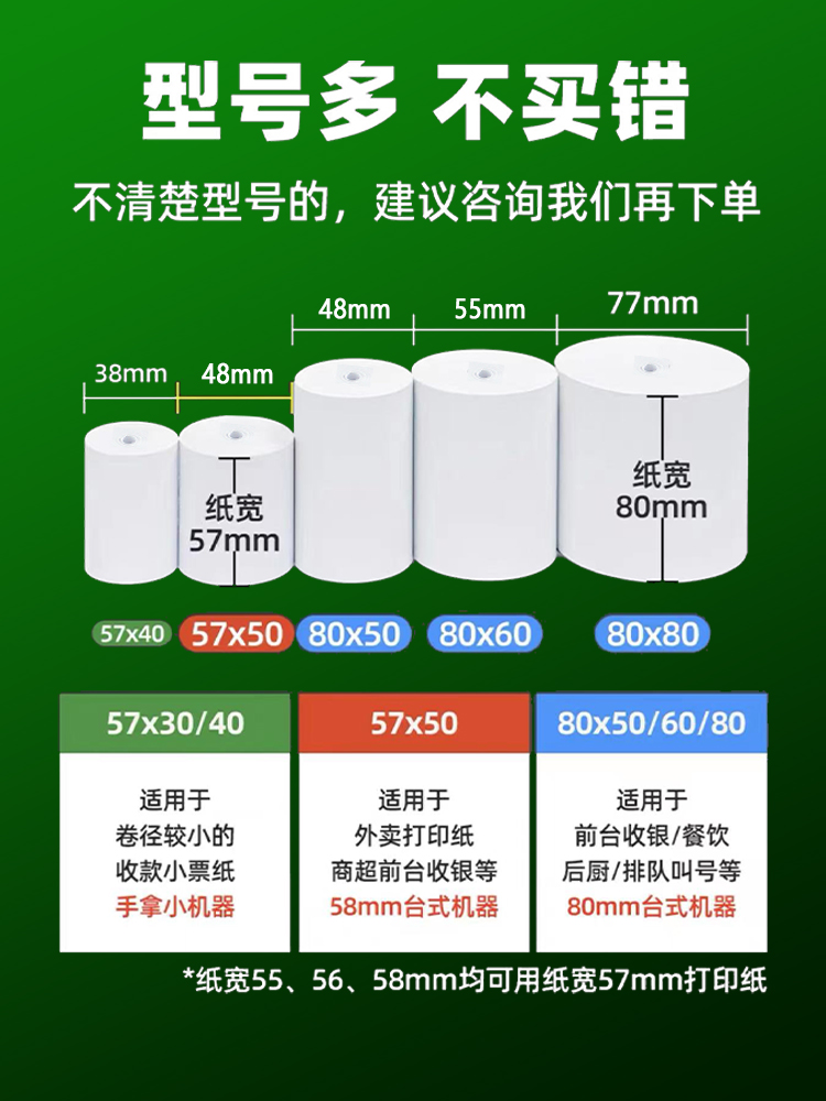 Cash register thermal printing paper 57x50 Meituan takeaway supermarket receipt roll paper 80×80x60 kitchen cash register paper