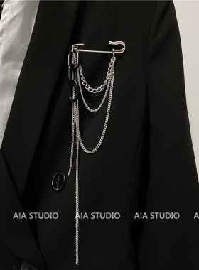 ins潮简约风长链条彩色胸针长款别针装饰街头炸街西装外套服配饰