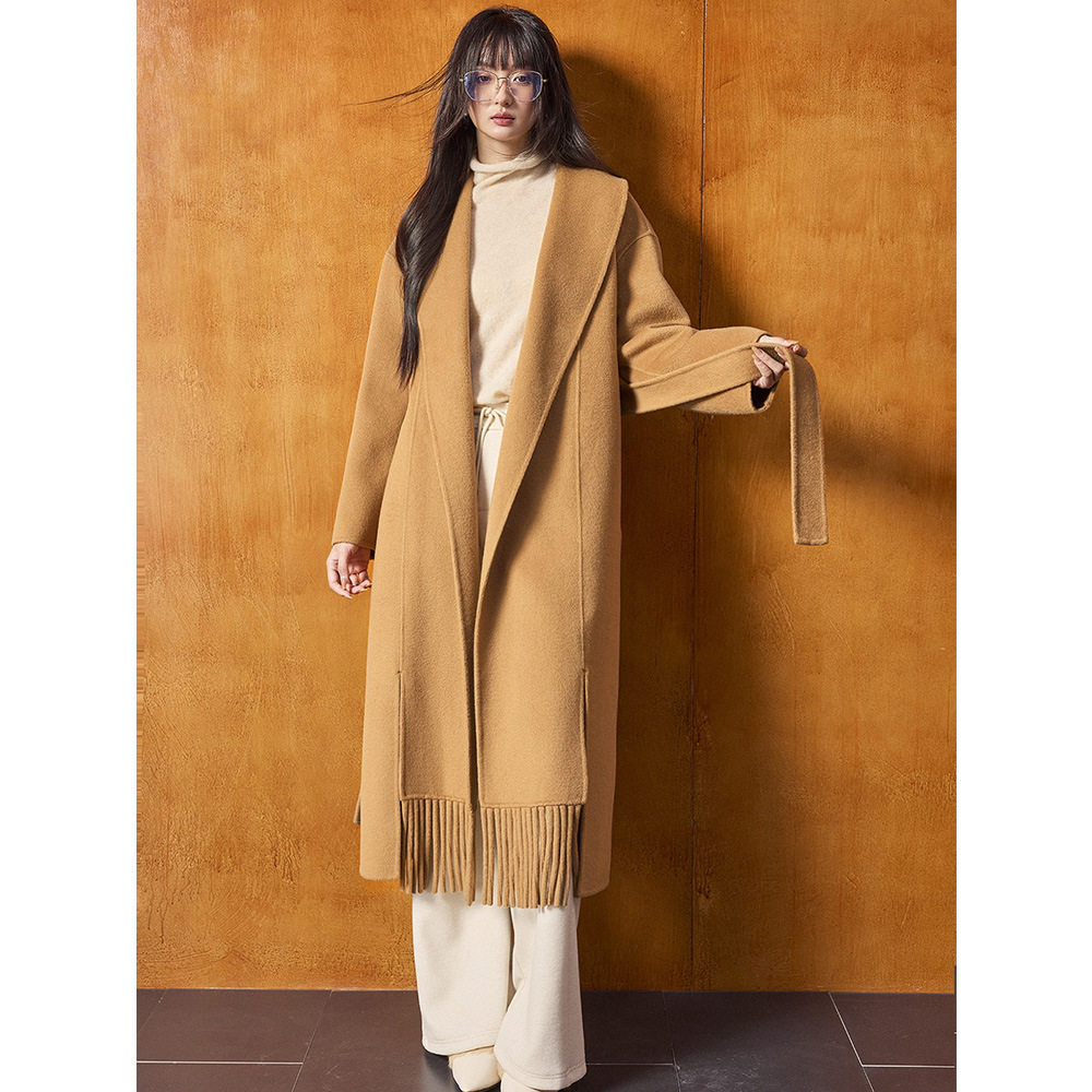 【盛都】25冬新款法式复古流苏100%羊毛翻领双面呢浴袍款大衣外套