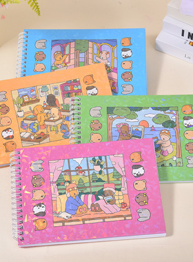 现货跨境A5硬面线圈涂色本BOBBIE GOODS儿童绘画涂鸦马克笔填色