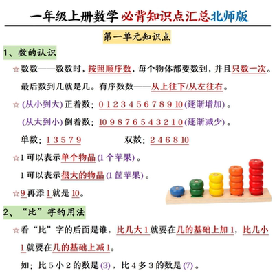 2026新一年级北师版数学上册必背知识点清单共6页电子版pdf文档