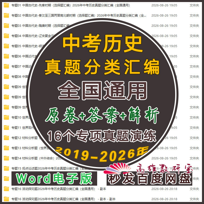 中考历史真题分类汇编word电子版