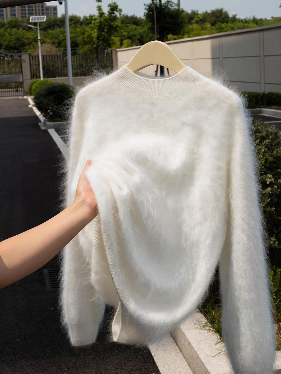 云雾感拉毛100%山羊绒衫女半高领氛围感拉绒长袖长毛宽针织松毛衣,女装/女士精品,羊绒衫,淘宝优惠券,粉丝福利购,淘宝优惠卷