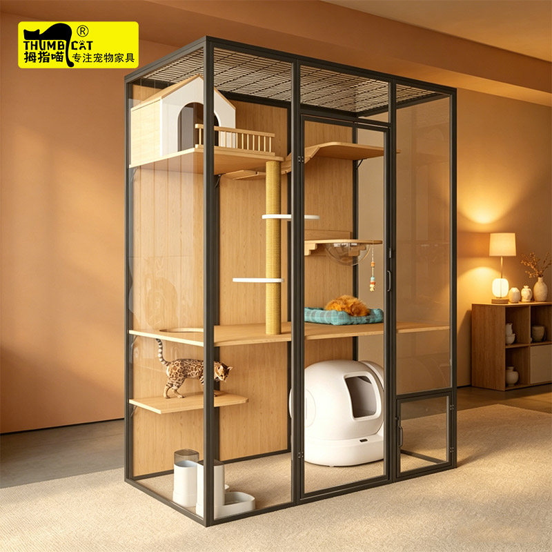 超大猫别墅家用猫笼子大型空间玻璃猫屋豪华猫房展示柜子定制猫窝