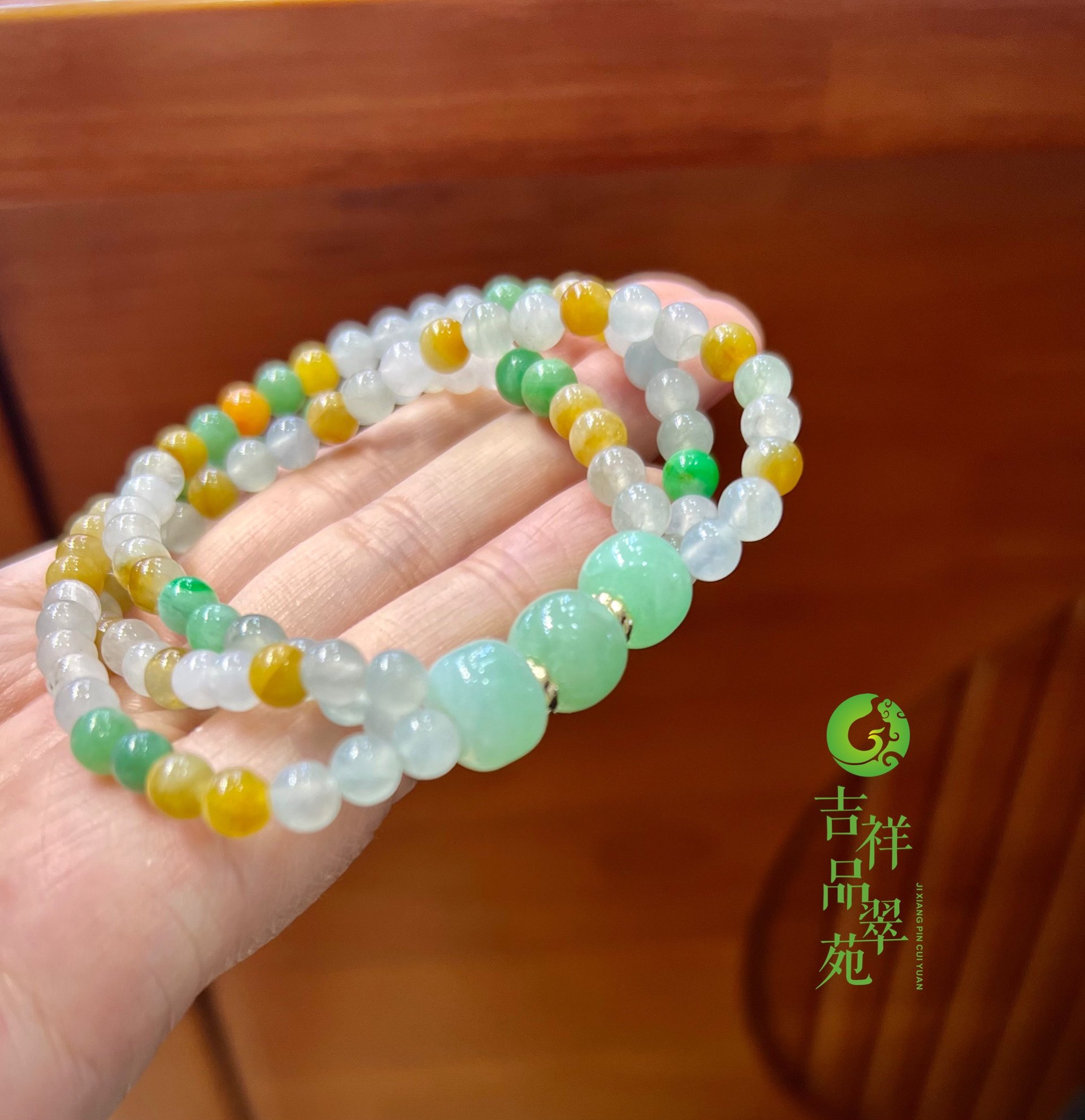 冰细糯果阳绿肥扣设计手串