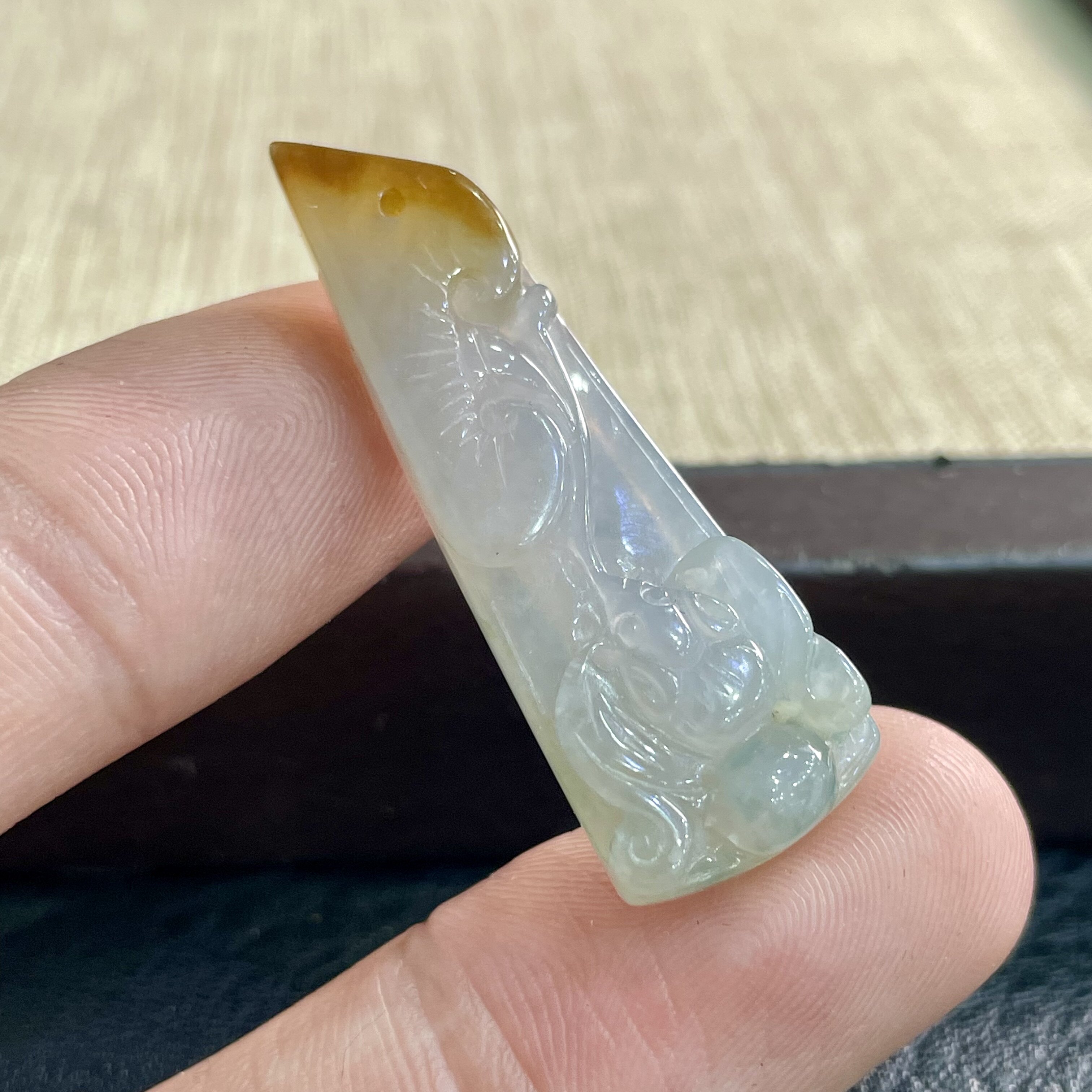 缅甸天然翡翠A货冰糯种特色三彩如意福到翡翠小吊坠裸石精品玉石