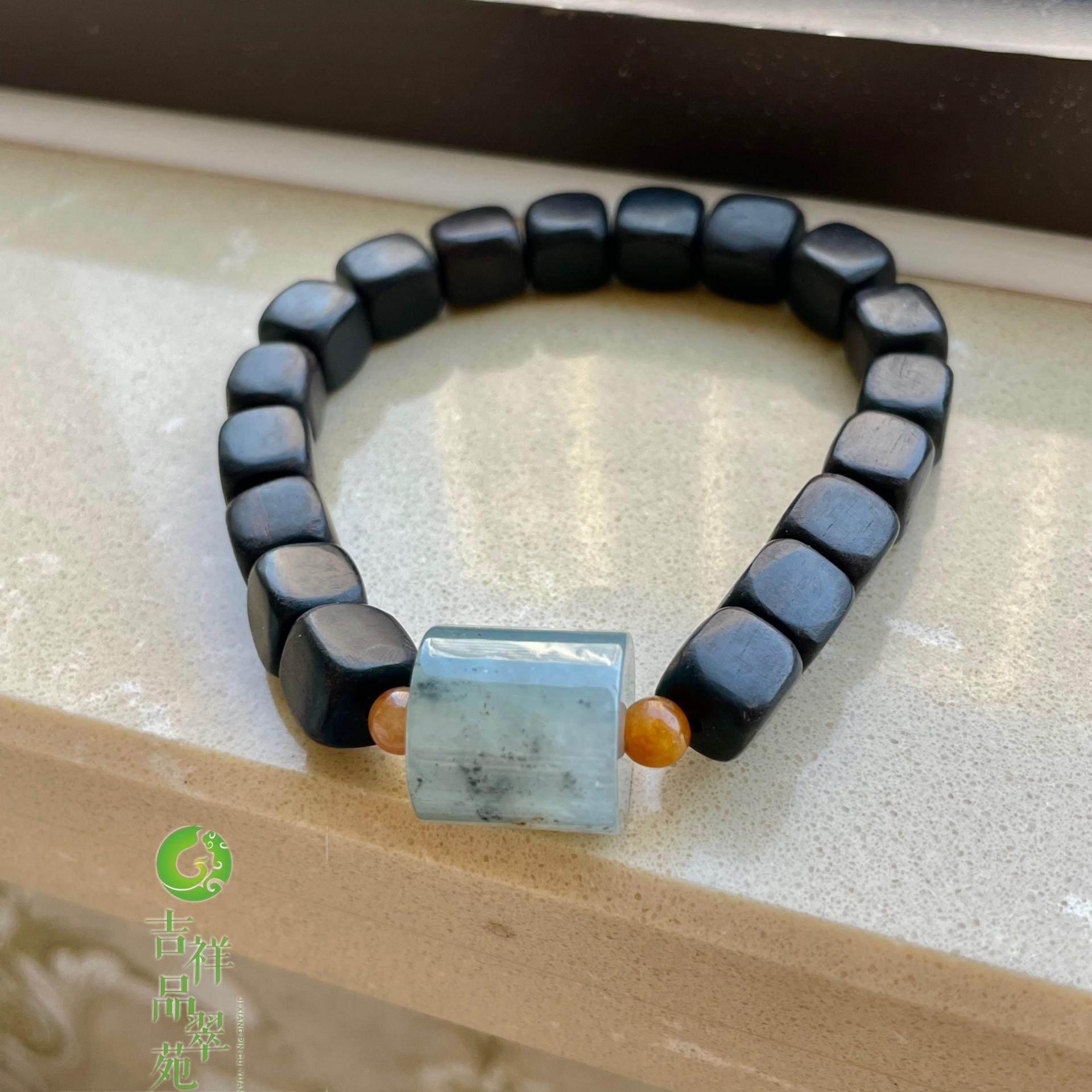 缅甸天然翡翠A货冰种乌鸡意境大桶路路通珠米珠手串男士手串精品