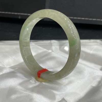 缅甸天然翡翠A货细糯冰老料带色翡翠58.3圈口手镯精品玉石长辈款