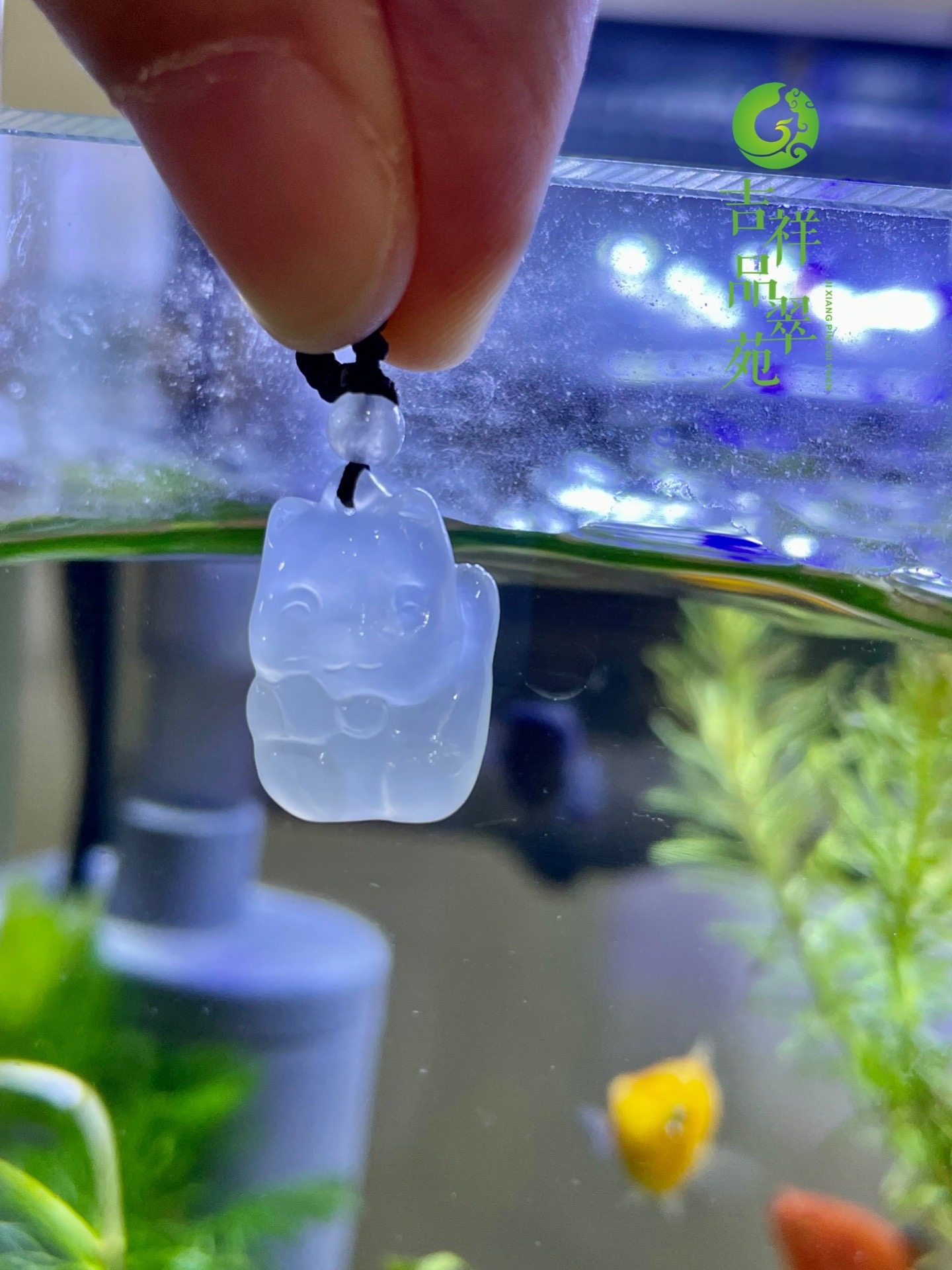 吉祥新款品翠苑翡翠A货冰种起胶招财猫精品小坠小滴溜玉石挂件