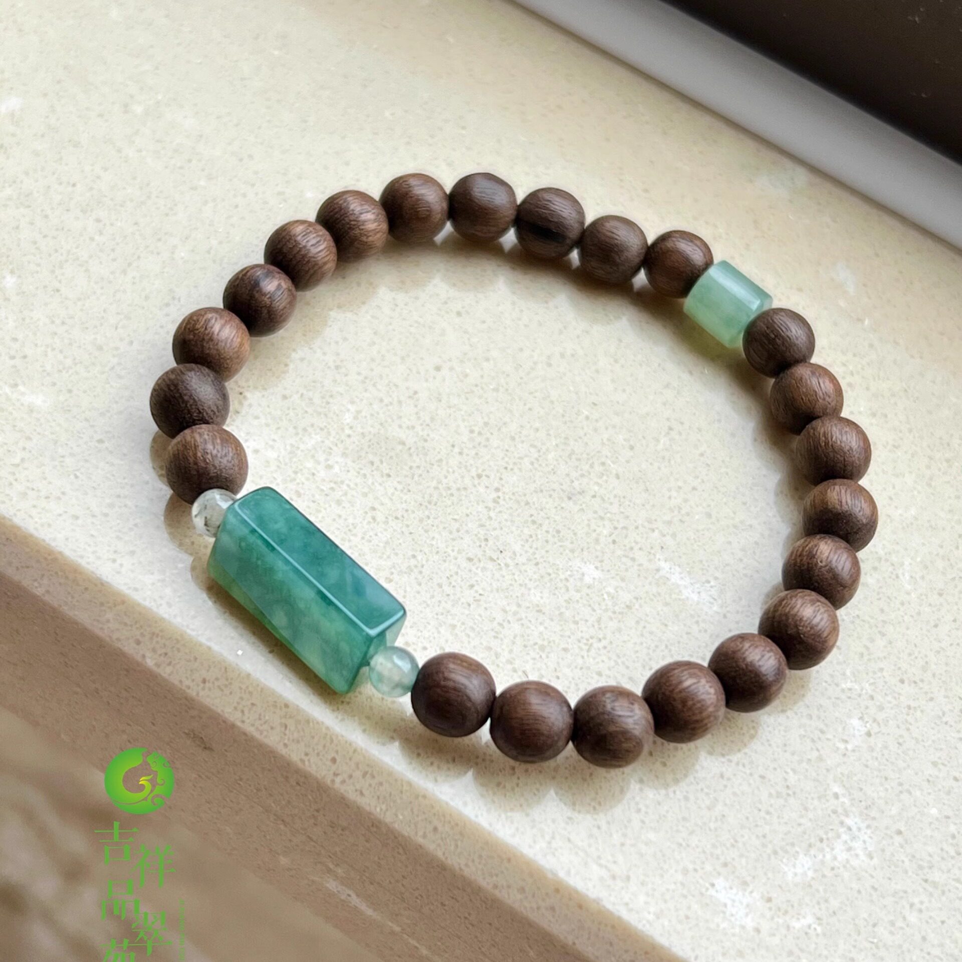 缅甸天然翡翠A货冰种方块蓝绿色飘花翡翠桶珠文莱沉香手串男女款